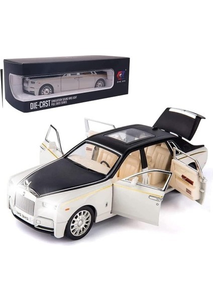 Zarif Araba Modeli 1/24 Rolls-Royce Phantom Model Araba, Çocuklar Erkek Kız Hediye Için Çinko Alaşımı Ses ve Işık ile Geri Çekin Oyuncak Araba. (Beyaz) (Yurt Dışından)