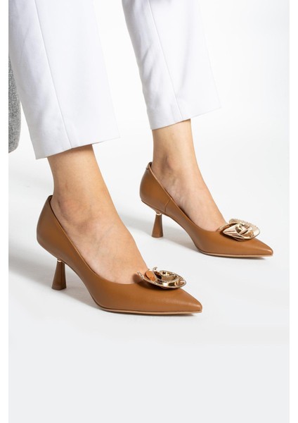 Kadın Deri Stiletto Taba