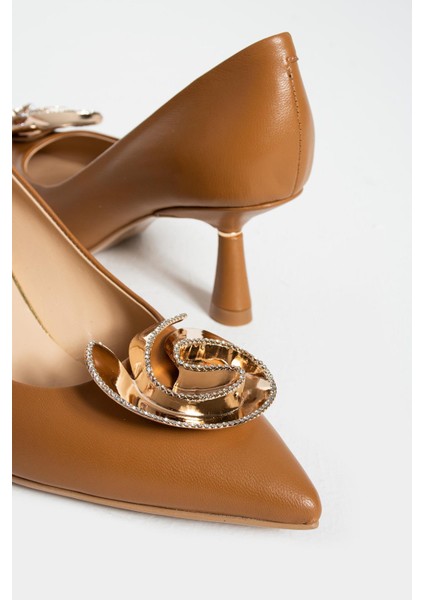 Kadın Deri Stiletto Taba