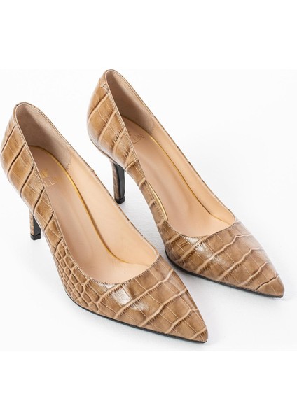 Kadın Deri Stiletto Taba