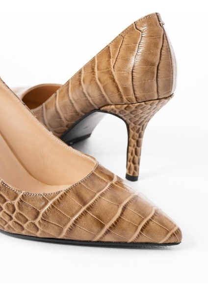 Kadın Deri Stiletto Taba