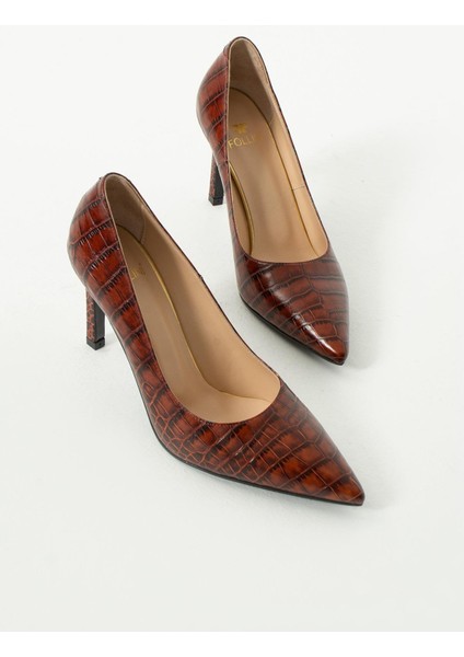 Kadın Deri Stiletto Bordo Kroko