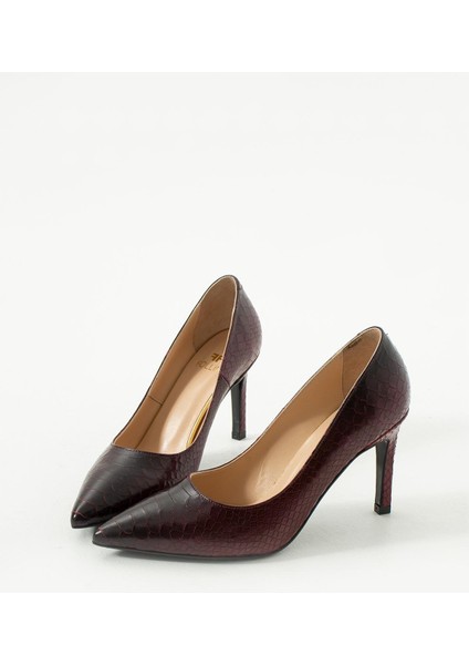 Kadın Deri Stiletto Bordo Yakma