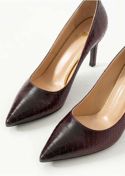 Kadın Deri Stiletto Bordo Yakma