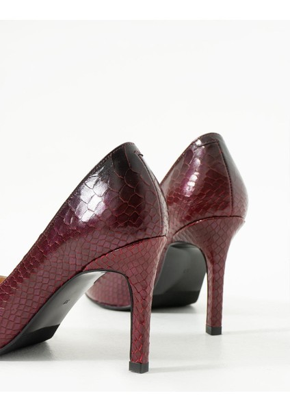 Kadın Deri Stiletto Bordo Yakma