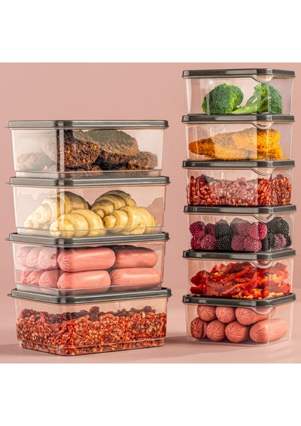 10'lu Buzdolabı Düzenleyici Organizer Mikrodalgaya Uygun Difriz Saklama Kabı Gri