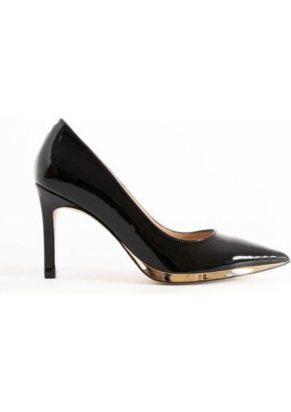 Kadın Deri Stiletto Siyah Rugan