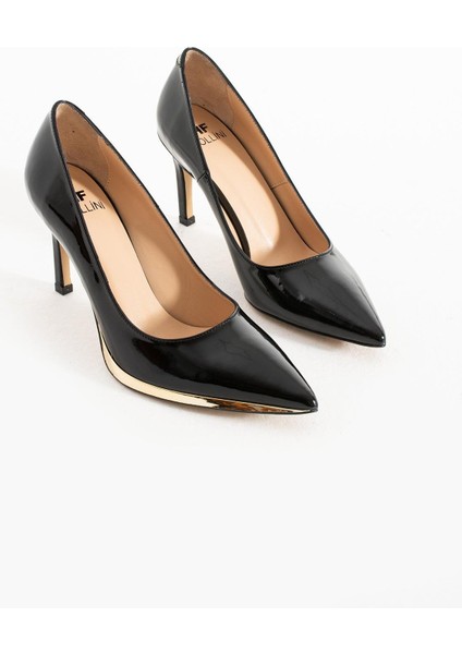 Kadın Deri Stiletto Siyah Rugan