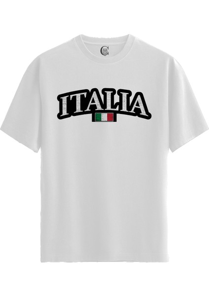 Italia Flag - Pamuklu Erkek Beyaz Tişört - Premium Quality