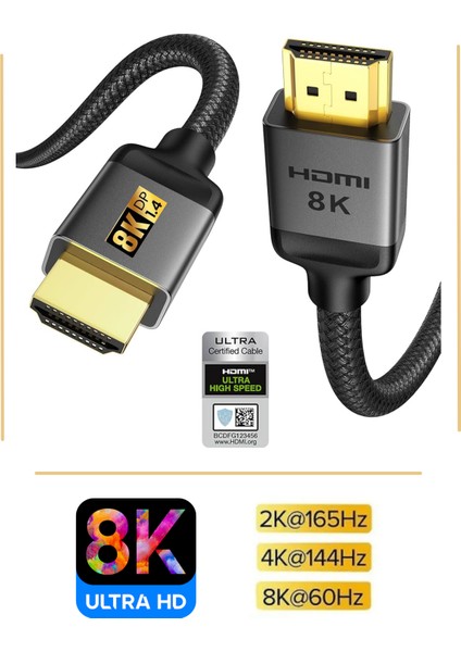 8k Displayport Dp Kablo Örgülü 1.5 Metre 1.4 Versiyon Dp Kablo Gaming Sinema Yüksek Kalite Dp Kablo