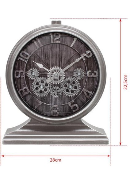 Premium Serisi Antik Eskitme Kadranlı Döner Çarklı 32X28 cm Ev ve Ofis Masa ve Duvar Saati Rakamlı Gri indirimleri