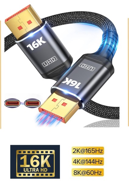 8k Displayport Dp Kablo Örgülü 2 Metre 2.1 Versiyon Dp Kablo Gaming Sinema Yüksek Kalite Dp Kablo