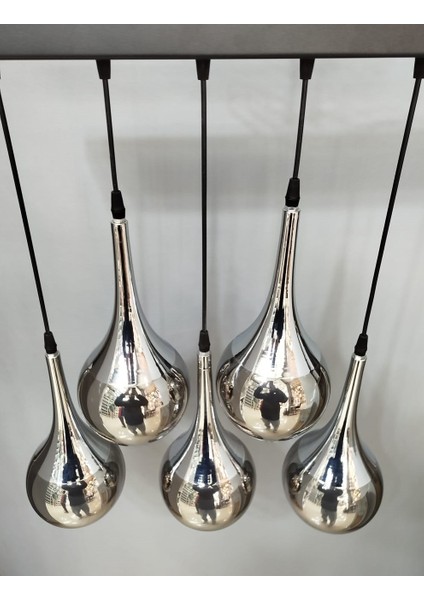 5 Li Krom Metal Camlı Avize