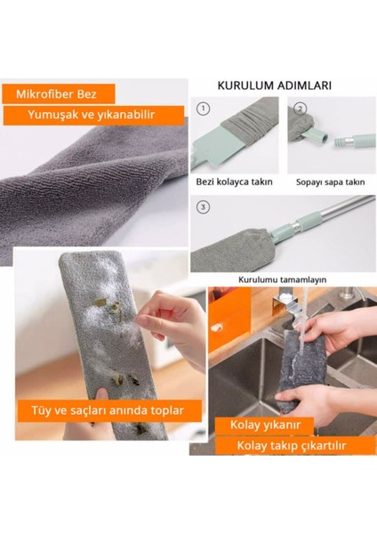 Mikrofiber Başlıklı Girintili Yüzey Dip Köşe Raf Temizleme Mopu Toz Alma Fırçası fiyatları