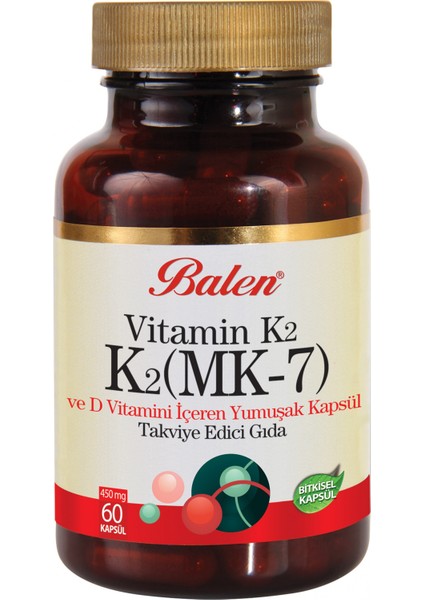 Vitamin K2 (Mk-7) Ve D Vitamini Içeren Kapsül 450 Mg*60
