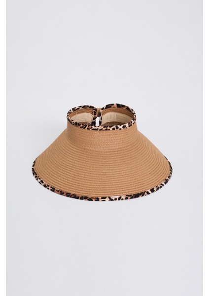 Fiyonk Detaylı Katlanabilir Siyah Bej Vizör Plaj Şapkası 17