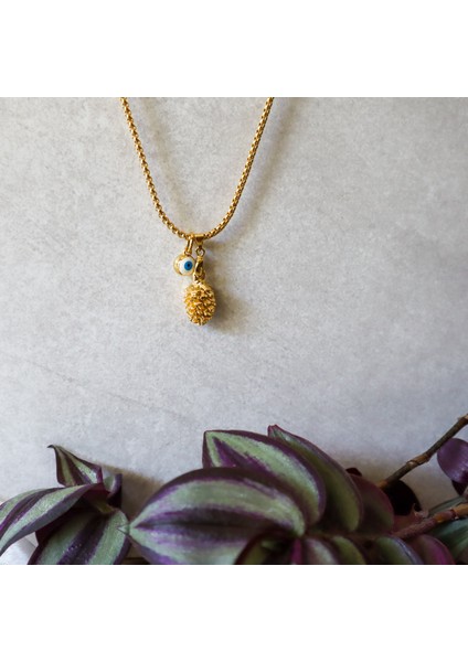 Kozalak ve Nazar Boncuğu Detaylı Altın Kaplama Kadın Uzun Kolye fırsatları