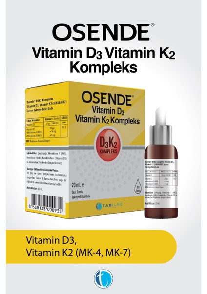 D3K2 Kompleks Damla 20 ml Vitamin D Vitamin K2 MK-7 MK-4