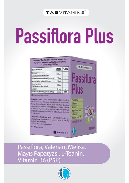 Passiflora Plus 30 Tablet Pasiflora Valerian Melisa Papatya L-Teanin