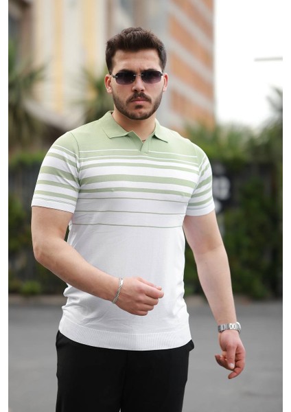 Hemşire Yaka Çizgili Poliamid Triko Tshirt