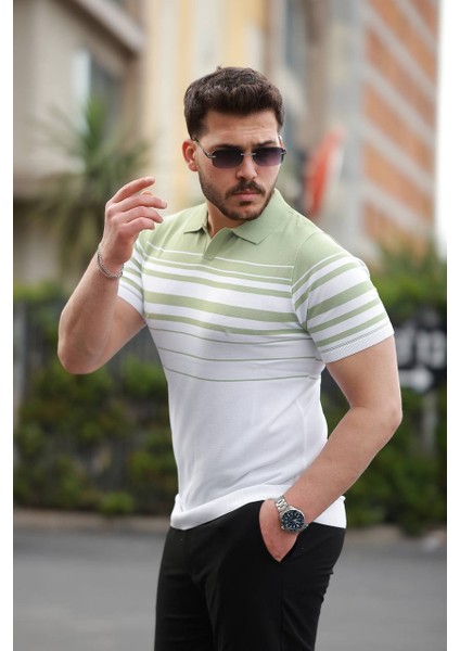 Hemşire Yaka Çizgili Poliamid Triko Tshirt