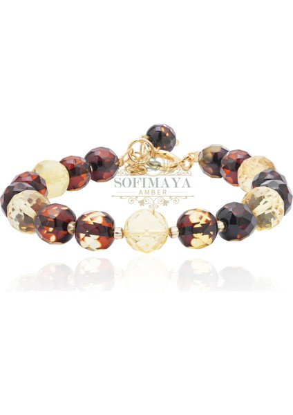 Fasetli Şık Tasarım Kehribar Bileklik Kopçalı