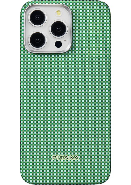 Apple iPhone 15 Pro Max Kılıf M-Safe Şarj Özellikli Aramid Fiber Pitaka Ultra-Slim Classic Serisi Yeşil