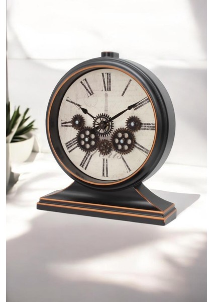 Premium Serisi Antik Eskitme Kadranlı Döner Çarklı 32X28 cm Ev ve Ofis Masa ve Duvar Saati Roma Rakamlı Bakır modelleri