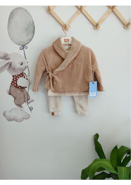 Kadife Ceketli 3'lü Unisex Bebek Takımı
