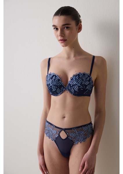 Heart Broderie Lacivert Sütyen