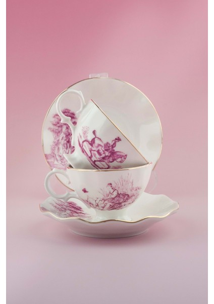 Royal Pembe Altın Yaldızlı Bone 2 Kişilik Kahve Fincan Takımı