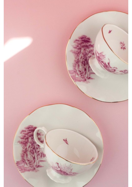 Royal Pembe Altın Yaldızlı Bone 2 Kişilik Kahve Fincan Takımı modelleri