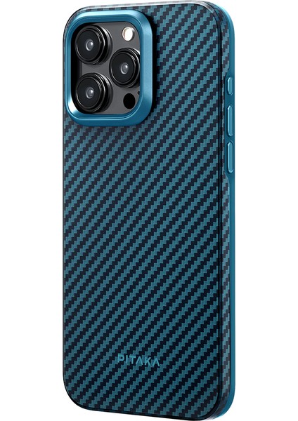Apple iPhone 15 Pro Kılıf M-Safe Uyumlu 1500D Aramid Fiber Pitaka Military-Grade Classic Serisi Siyah-Mavi fiyatları