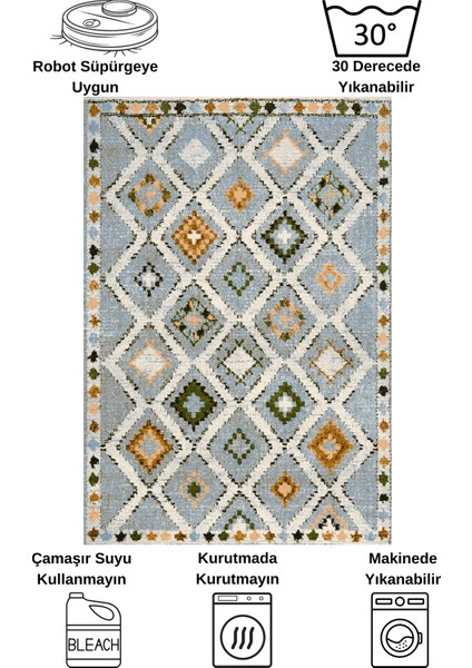 Kilim Motifli Bohem Kaymaz Taban Halı