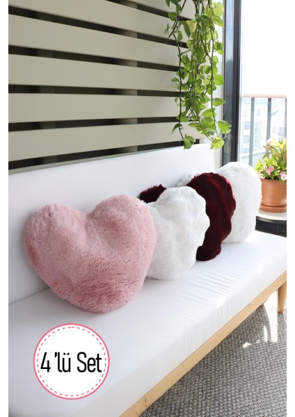 Kalp Şekilli Sevgililer Gününe Özel Love Peluş ve Bubble Dekoratif Yastık,4 Adet Kırlent Kılıfı