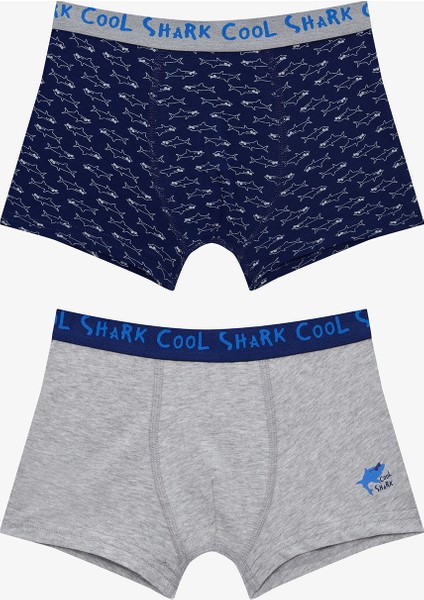 Cool Erkek Çocuk Köpekbalığı Baskılı Pamuklu 2'li Boxer