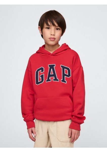 Erkek Çocuk Kırmızı Gap Logo Kapüşonlu Sweatshirt