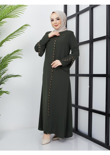 SAFİR MODA AVM KOLU LAZER KESİMLİ TAŞ SÜSLEMELİ BAYAN FERACE M