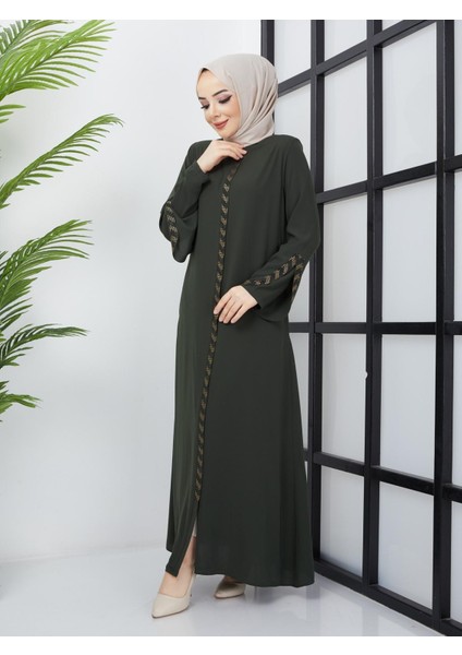 SAFİR MODA AVM KOLU LAZER KESİMLİ TAŞ SÜSLEMELİ BAYAN FERACE M