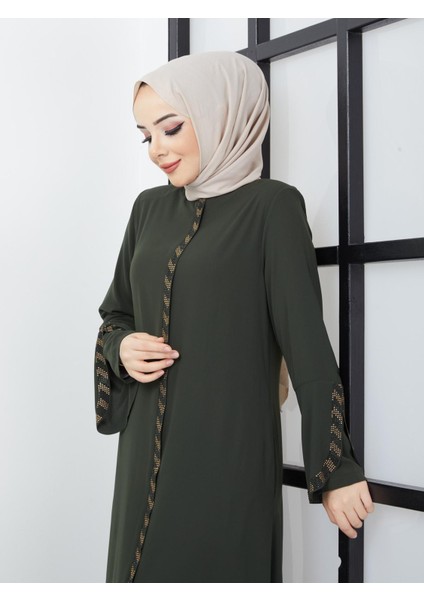 SAFİR MODA AVM KOLU LAZER KESİMLİ TAŞ SÜSLEMELİ BAYAN FERACE M