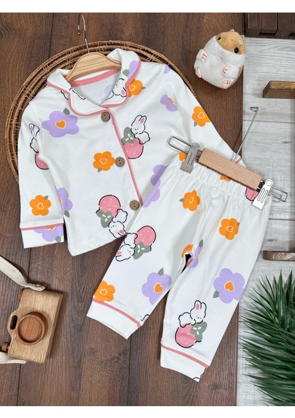Babybiscoi Tavşan Desenli Gömlekli Unisex Pijama Takımı