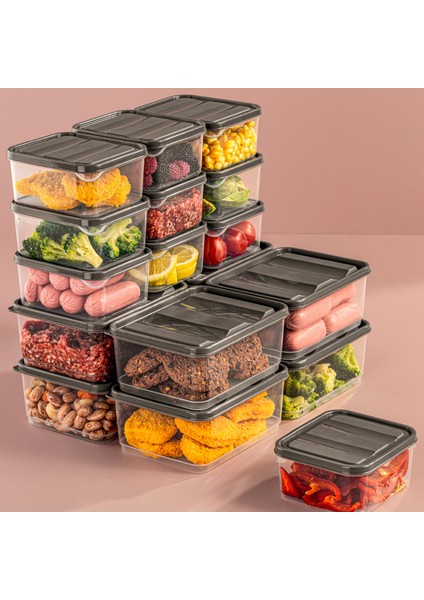 18'li Buzdolabı Düzenleyici Organizer Mikrodalgaya Uygun Difriz Saklama Kabı Gri