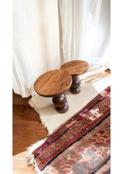 Wood Ahşap 2'li Set Mantar Yan Sehpa Modern Fiskos / Kestane Renk / Zigon Sehpa Vernikli fiyatları