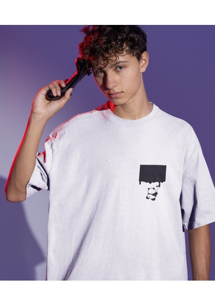 Drip Panda Baskılı Oversize Erkek Tişört