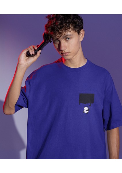 Drip Panda Baskılı Oversize Erkek Tişört