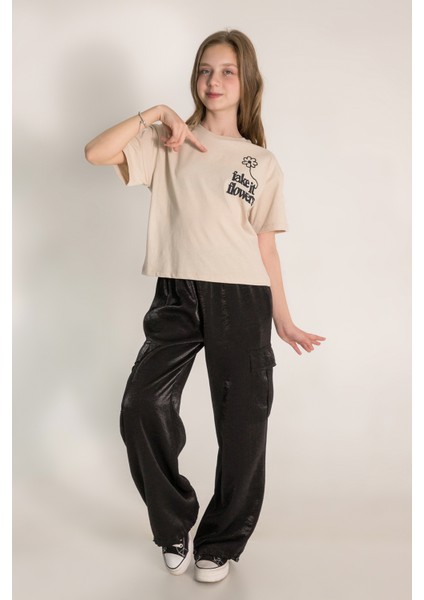 9-14 Yaş Kız Çocuk Işıltılı Kargo Pantolon