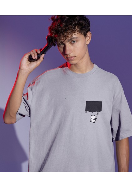 Drip Panda Baskılı Oversize Erkek Tişört