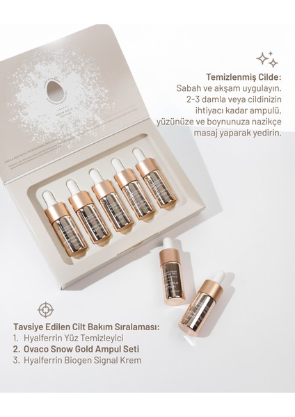 Snow Gold Edition Cilt Bakım Serum Ampul Seti - Yaşlanmayı Tersine Çeviren, Cilt Aydınlatıcı & Leke Bakımı - Kök Hücre, Peptit ve Egf Içerikli - 5X11ML