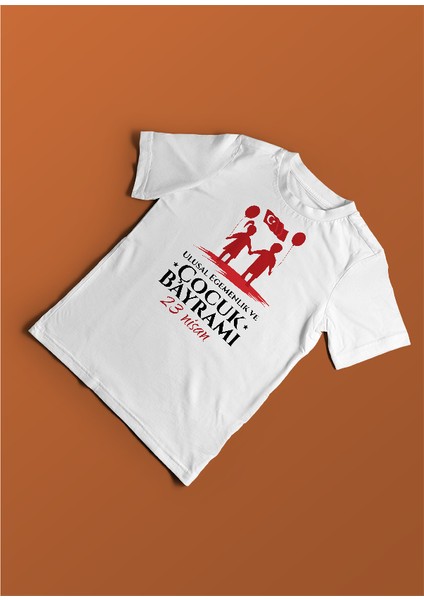Kız Çocuk 23 Nisan Çocuk Bayramı Baskılı Bisiklet Yaka Baskılı Kısa Kollu