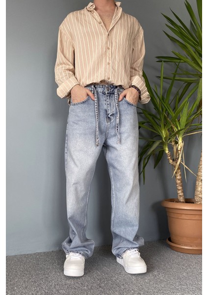 Ip Kemerli Rahat Kesim Baggy Kot Pantolon modelleri
